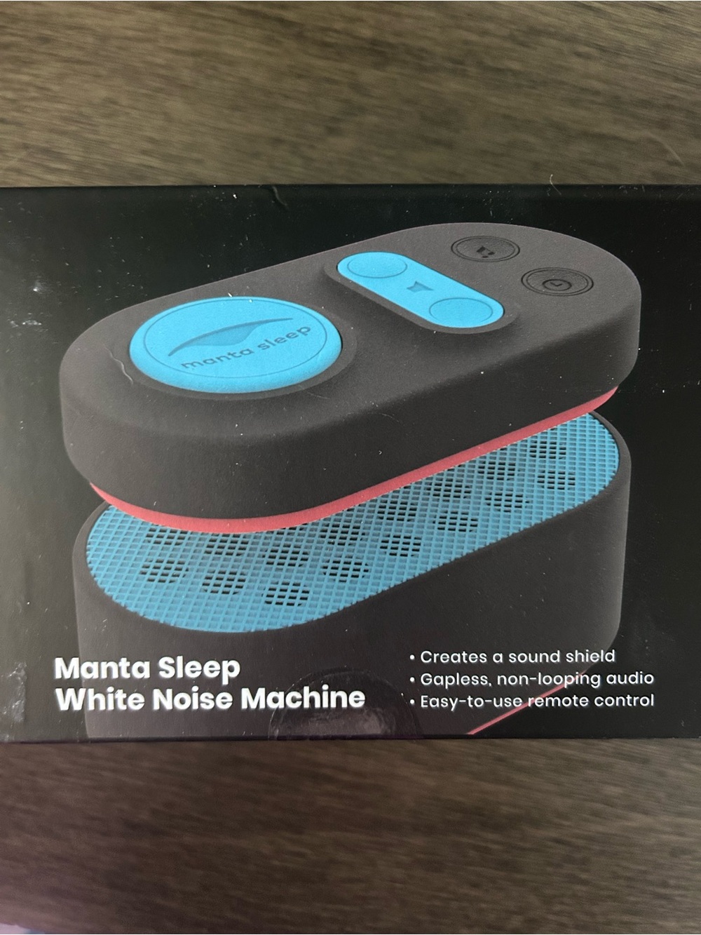 Manta White Noise Machine - New in Unopened Box - Black with Blue Accents